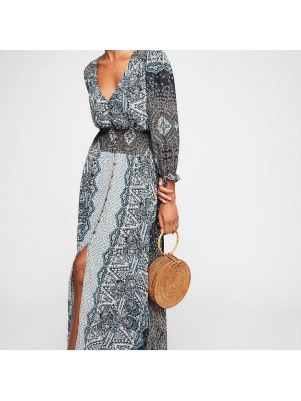 Free People Mexicali Rose Maxi Dress in Blue and Black